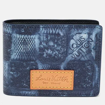 Pre-owned Louis Vuitton Marine Damier Salt Canvas Multiple Wallet In Blue