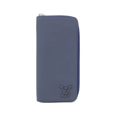 Pre-owned Louis Vuitton Marine Leather Bill Wallet (bi-fold) () In Blue