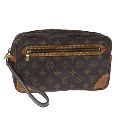 Pre-owned Louis Vuitton Marly Dragonne Brown Canvas Clutch Bag ()