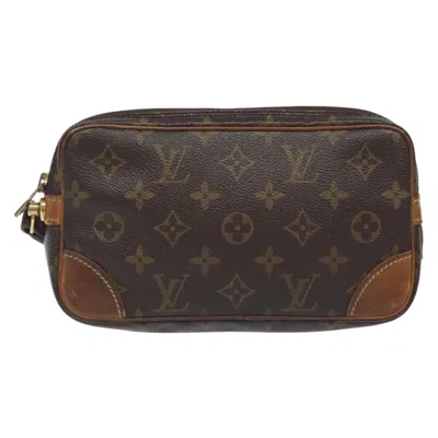 Pre-owned Louis Vuitton Marly Dragonne Brown Canvas Clutch Bag ()