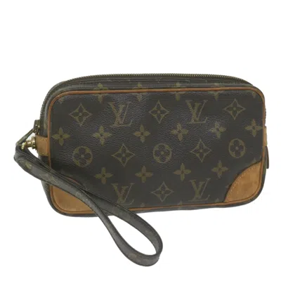 Pre-owned Louis Vuitton Marly Dragonne Brown Canvas Clutch Bag ()