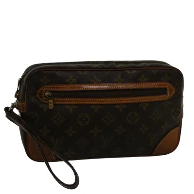 Pre-owned Louis Vuitton Marly Dragonne Brown Canvas Clutch Bag ()