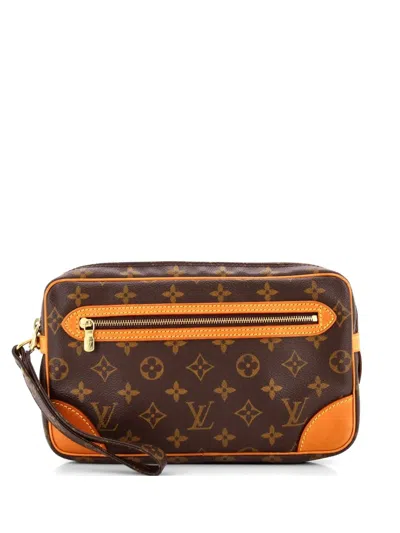 Pre-owned Louis Vuitton Marly Dragonne Monogram Canvas Gm Clutch Bag In Brown