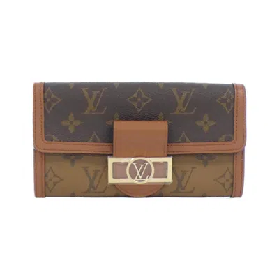 Pre-owned Louis Vuitton Marron Coated Canvas Long Wallet (bi-fold) () In Brown