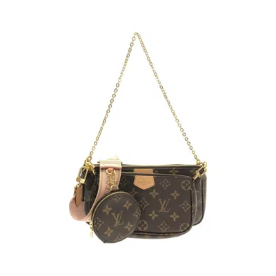 Pre-owned Louis Vuitton Marron Rose Clair Coated Canvas Pochette Pouch Shoulder Bag () In Marron, Rose Clair