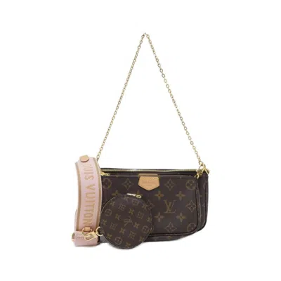 Pre-owned Louis Vuitton Marron Rose Clair Coated Canvas Pochette Pouch Shoulder Bag () In Marron, Rose Clair