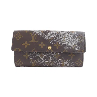 Pre-owned Louis Vuitton Marron Silver Coated Canvas Long Wallet (bi-fold) ()