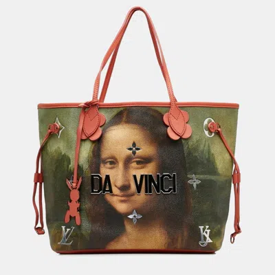 Pre-owned Louis Vuitton Masters Collection Da Vinci Neverfull Mm Tote Bag Poppy Petal Pink Multicolor Pvc Leather
