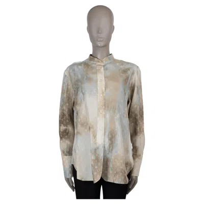 Pre-owned Louis Vuitton Mastic Beige Silk 2025 Monogram Cloud Blouse Shirt 38 S 1agbfn In Brown