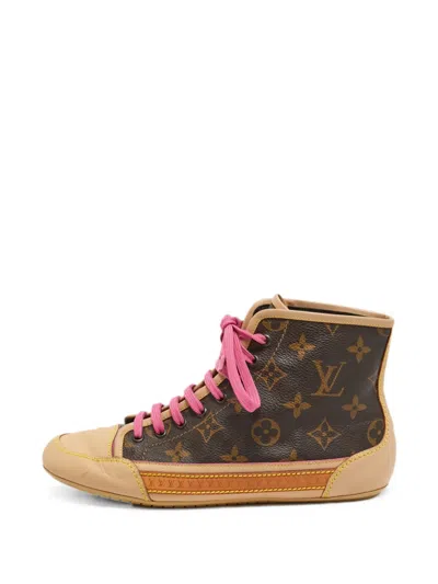 Pre-owned Louis Vuitton Match Up Monogram-canvas Sneakers In Brown