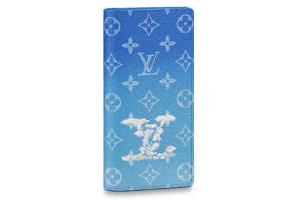 Pre-owned Louis Vuitton Men's  Brazza Wallet (16 Card Slot) Clouds Monogram In Blue