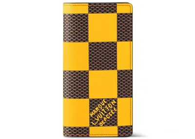 Pre-owned Louis Vuitton Men's  Brazza Wallet Damier Pop In Yellow