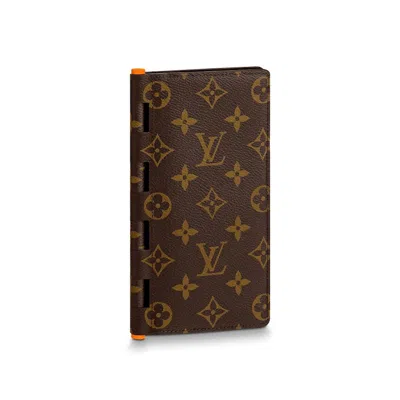 Pre-owned Louis Vuitton Men's  Brazza Wallet Hinge Monogram Solar Ray Orange In Brown