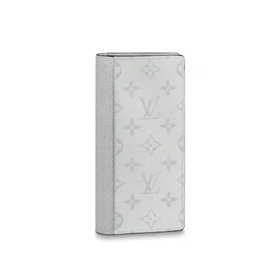 Pre-owned Louis Vuitton Men's  Brazza Wallet Monogram Antarctica Taiga In White