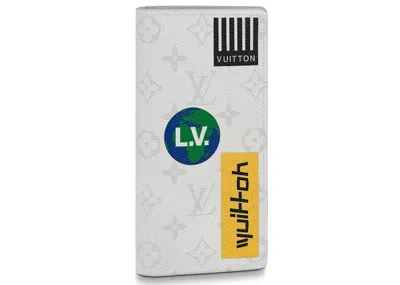 Pre-owned Louis Vuitton Men's  Brazza Wallet Monogram Logo Story In White