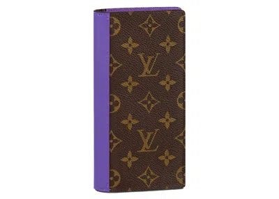 Pre-owned Louis Vuitton Men's  Brazza Wallet Monogram Macassar In Brown/purple