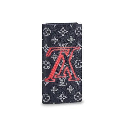 Pre-owned Louis Vuitton Men's  Brazza Wallet Monogram Upside Down Ink In Navy Blue