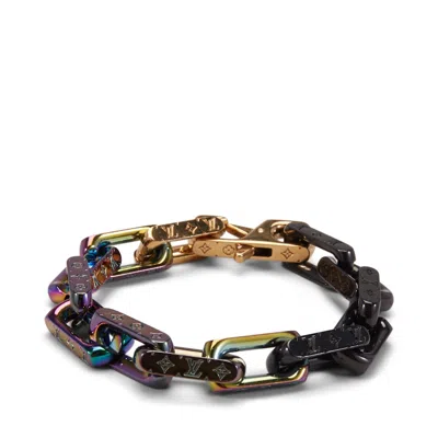 Pre-owned Louis Vuitton Men's  Chain Bracelet Engraved Monogram Colors/colorin Black/gold