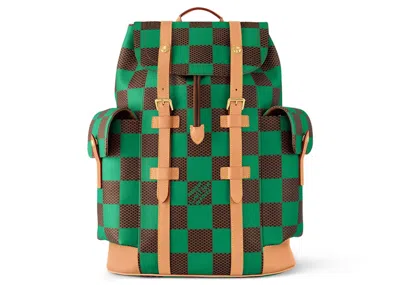 Pre-owned Louis Vuitton Men's  Christopher Mm Backpack Damier Pop In Green