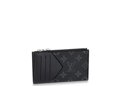 Pre-owned Louis Vuitton Men's  Coin Card Holder Monogram Eclipse Taiga In Black
