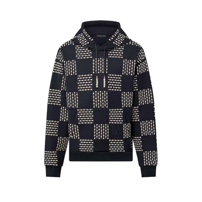 Pre-owned Louis Vuitton Men's  Cotton Hoodie With Pearl Damier Embroidery In Dark Night Blue