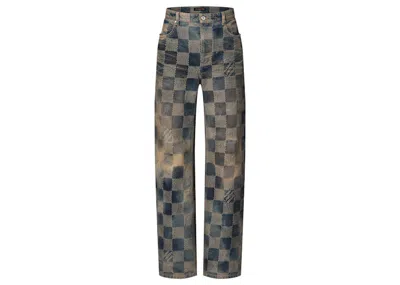 Pre-owned Louis Vuitton Men's  Damier Washed Denim Skate Pants In Indigo