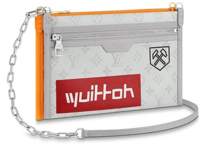 Pre-owned Louis Vuitton Men's  Double Flat Messenger Monogram Logo Story In White/orange