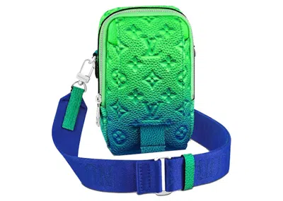 Pre-owned Louis Vuitton Men's  Double Phone Pouch Taurillon Illusion In Blue/green
