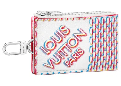 Pre-owned Louis Vuitton Men's  Double Zipped Card Holder In White Damier Spray