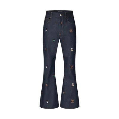 Pre-owned Louis Vuitton Men's  Embroidered Bootcut Denim Pants Henry Taylor In Indigo