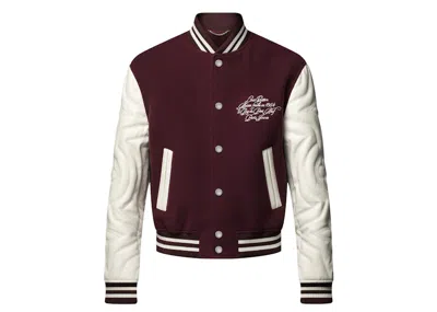 Pre-owned Louis Vuitton Men's  Embroidered Calfskin Varsity Jacket In Bordeaux In Burgundy