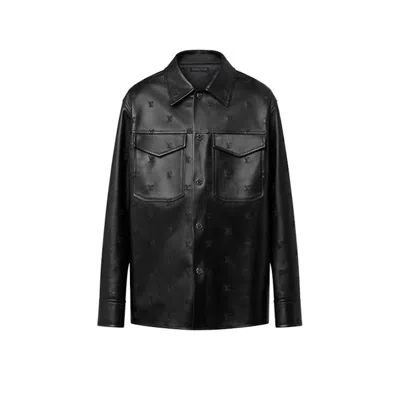Pre-owned Louis Vuitton Men's  Embroidered Leather Signature Overshirt Lv Blouson In Black