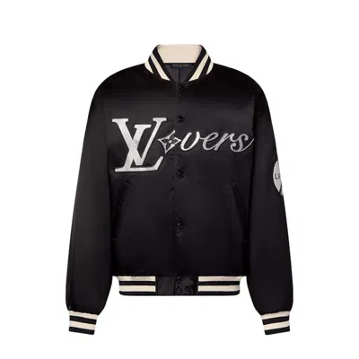 Pre-owned Louis Vuitton Men's  Embroidered Nylon Baseball Blouson In Black