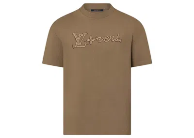 Pre-owned Louis Vuitton Men's  Embroidered Signature Cotton T-shirt In Kangaroo In Brown
