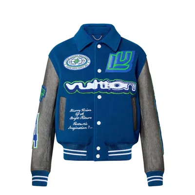 Pre-owned Louis Vuitton Men's  Embroidered Varsity Blouson In Grey Blue