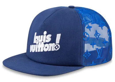 Pre-owned Louis Vuitton Men's  Everyday Lv Embroidered Mesh Cap In Blue