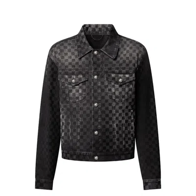 Pre-owned Louis Vuitton Men's  Flocked Damier Denim Trucker Jacket In Black