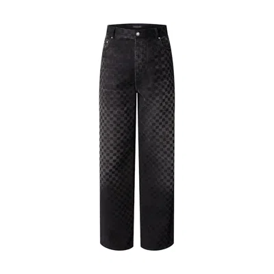 Pre-owned Louis Vuitton Men's  Flocked Damier Denim Wideleg Pants In Black