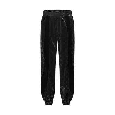 Pre-owned Louis Vuitton Men's  Flocked Damier Technical Track Pants In Deep Black