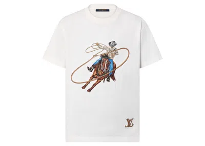 Pre-owned Louis Vuitton Men's  Graphic Embroidered Cotton T-shirt In Milky White