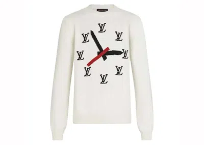 Pre-owned Louis Vuitton Men's  Intarsia Clock Sweater In White