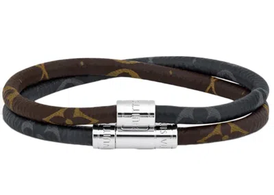Pre-owned Louis Vuitton Men's  Keep It Double Leather Bracelet In Eclipse/macassar In Black