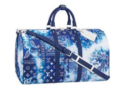 Pre-owned Louis Vuitton Men's  Keepall 50b Monogram Bandana In Bleached Blue