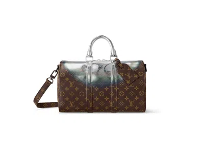 Pre-owned Louis Vuitton Men's  Keepall Bandouliere 35 In Metallic Nebula Coated Canvas