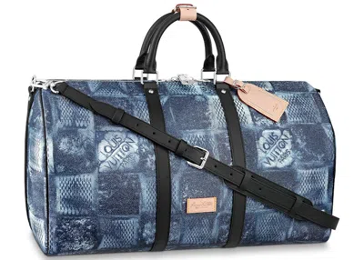 Pre-owned Louis Vuitton Men's  Keepall Bandouliere 50 Damier Salt In Marine