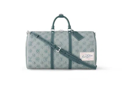 Pre-owned Louis Vuitton Men's  Keepall Bandouliere 50 In Monogram Washed Denim Coated Canvas
