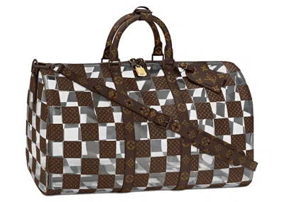 Pre-owned Louis Vuitton Men's  Keepall Bandouliere 50 Monogram Chess In Brown/clear