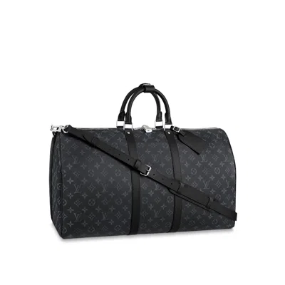 Pre-owned Louis Vuitton Men's  Keepall Bandouliere Monogram Eclipse 55 Black/grey In Multi