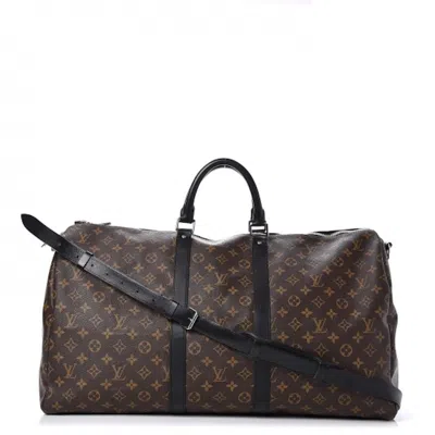 Pre-owned Louis Vuitton Men's  Keepall Bandouliere Monogram Macassar (without Accessories) 55 In Brown/black