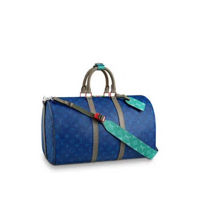 Pre-owned Louis Vuitton Men's  Keepall Bandouliere Monogram Outdoor 45 In Pacific Blue